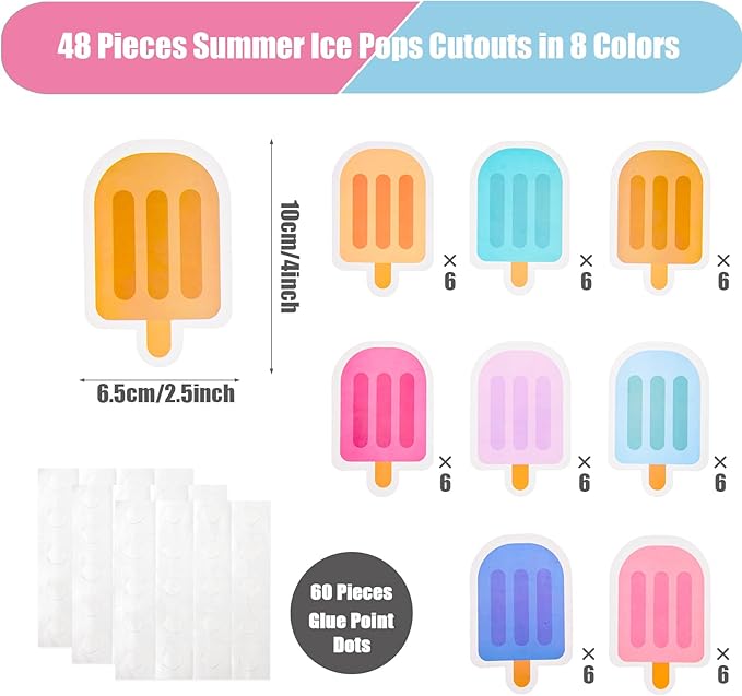 48 Pieces Ice Cream Cutouts Summer Bulletin Board Decorations Ice Pops Cut Outs Assorted Color Popsicle Shape Classroom Bulletin Board Decor for Kids School Office Supplies