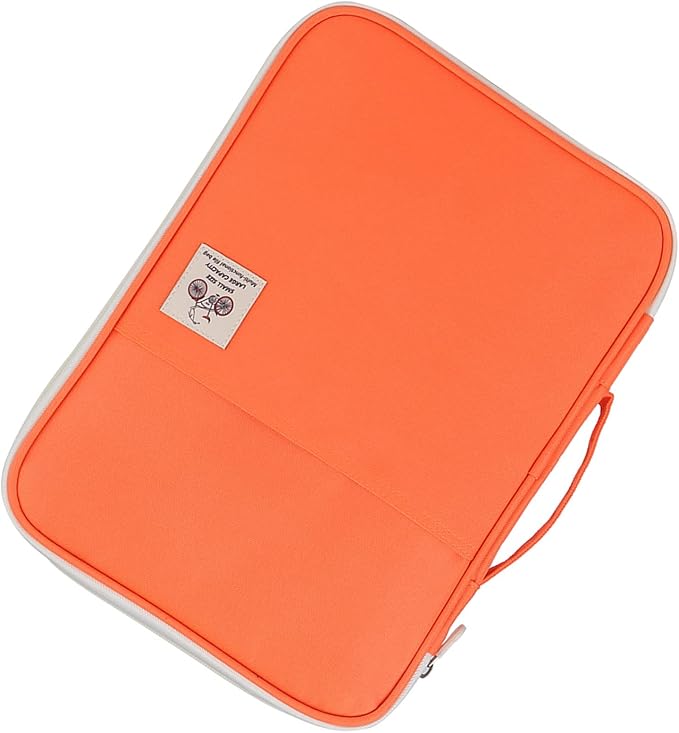 Leather File Folder A4 Document Bag File Folder A4 Portfolio Organizer Computer Notebook Zippered Case (Orange)