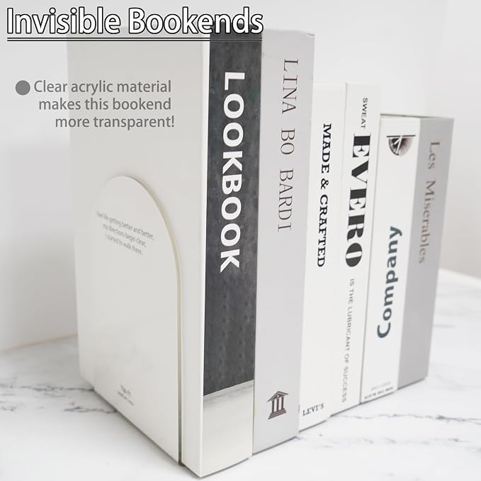 Merrynine Book Ends, 2 Pcs Acrylic Bookends for Shelves, Clear Book Holder, Plastic Bookends for Heavy Books, Book Stopper Organizer for Shelves, Desk, Office, School, 3.93"X4.72"X7.08"