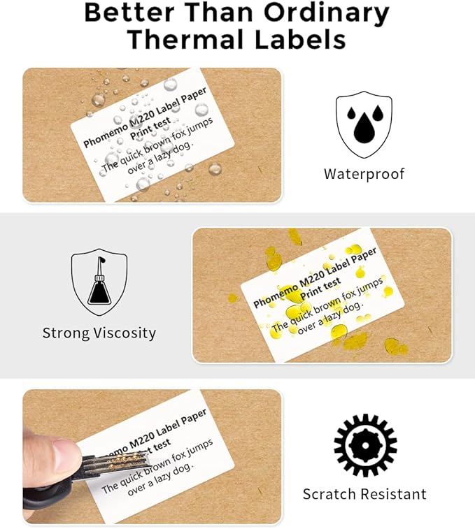 Phomemo M220 Label Maker, Bluetooth Thermal Label Printer, Barcode, Name, Address, Labeling, Mailing, Small Business and More with 1 Roll 1.57"x1.18" and 3 Rolls 2.36"x1.57" Label Tapes