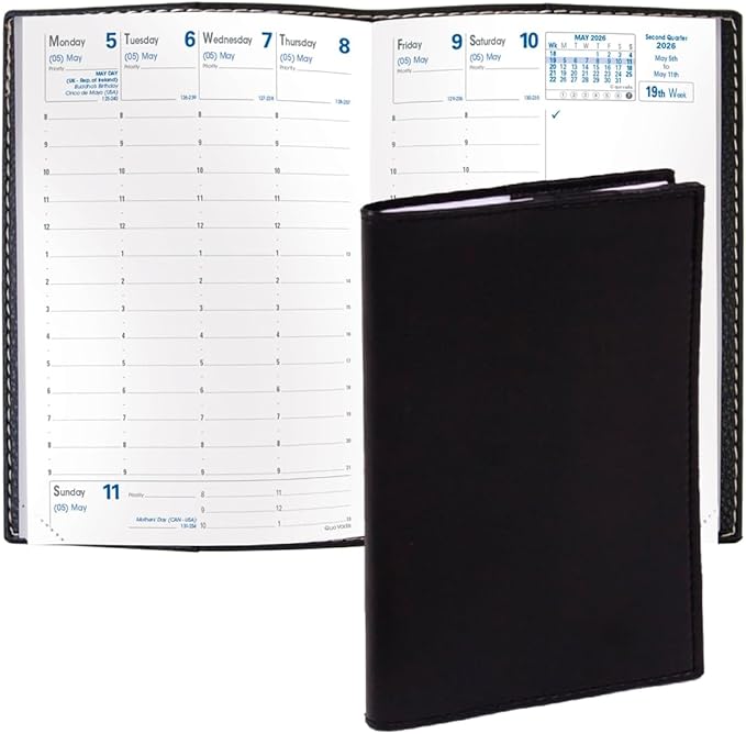 Quo Vadis 2026 Business - Weekly Planner - 12 Months, Jan. to Dec. - 4 x 6" - Smooth Faux Leather Soho Black Cover- Time Management Appointment Organizer