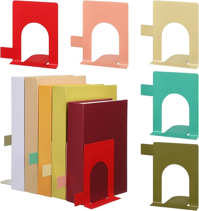 5 Set Metal Book Ends for Shelves Book Shelf Dividers Library Shelf Marker Bookends Stopper Colorful Office Stand Holder for Heavy Books Desk Home Movies Kitchen Cds(Boho)