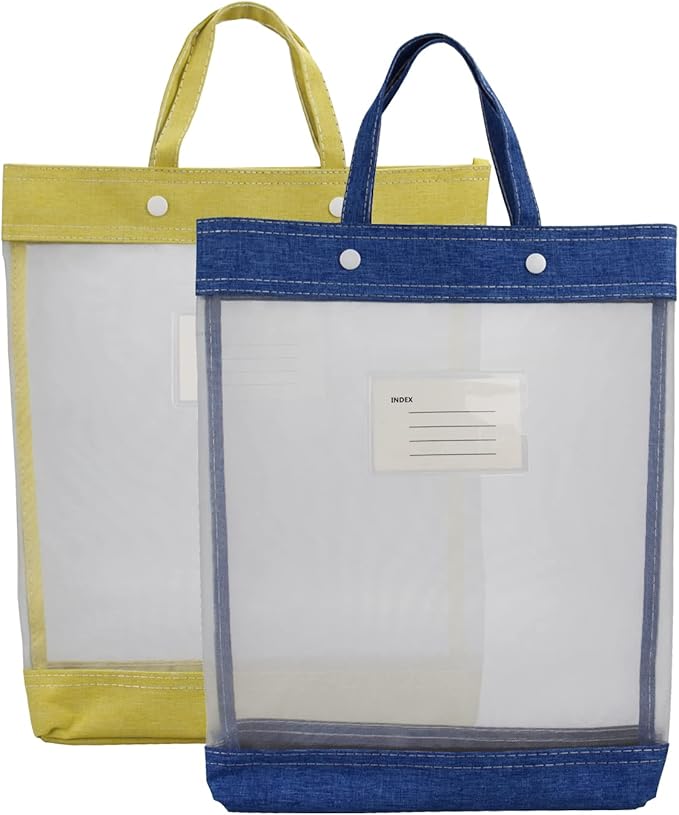 Nylon Document Bag with Handle Light Transparent Mesh File Tote Bag Pouch for Carrying Books Papers (2, BU&YL)