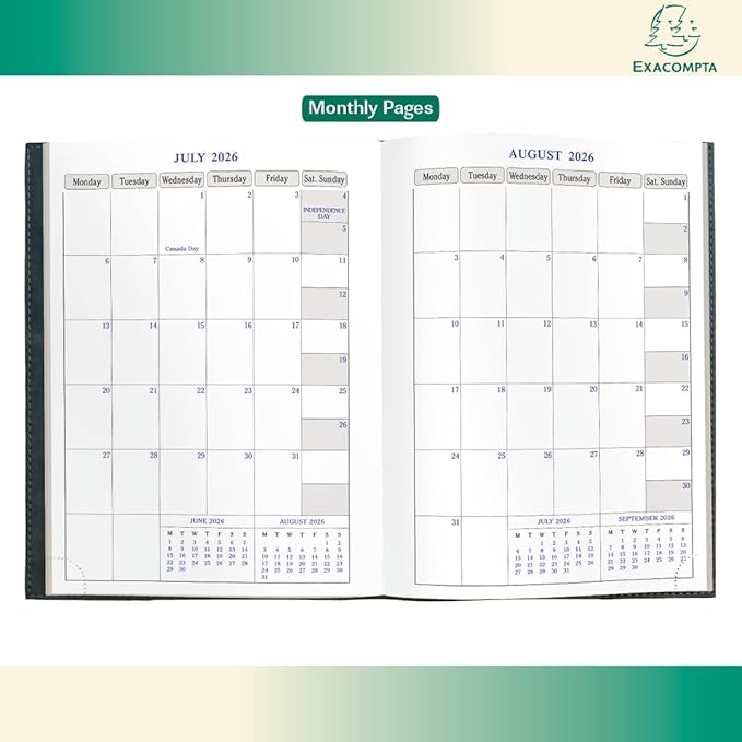 Exacompta 2026 Visual - Weekly/Monthly Planner - 12 Months, Jan. to Dec. - 6 x 8 1/4" - Smooth Faux Suede Texas Charcoal Black Cover- Time Management Appointment Organizer