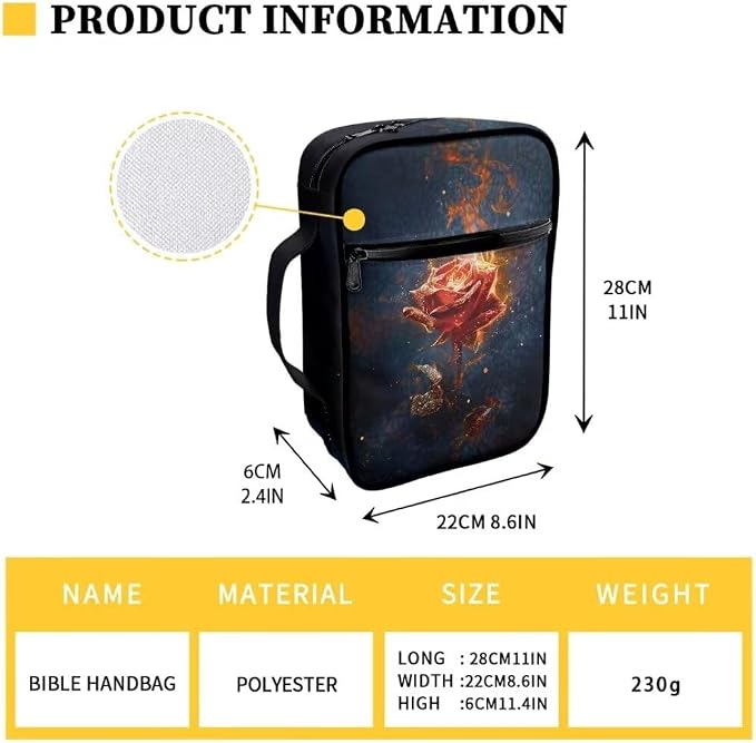 Coldinair Burning Rose Bible Cover Case for Women,Carrying Book Cover Bible Holders with Handle and Zippered Pocket,Fits for Standard/Large Size Bible