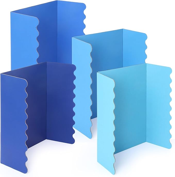 Mooliwe 4 Pack 21" x 14" Trifold Poster Board Tri Fold Poster Boards Foldable Corrugated Business Presentation Display Paper Boards for Science Fair Events, School Projects, Exhibitions(Blue Tones)