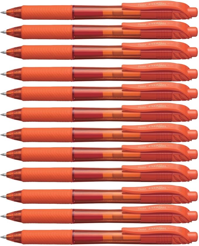 Pentel EnerGel-X Retractable Liquid Gel Pen (0.7mm) Metal Tip, Orange Ink, Box of 12 (BL107-F)
