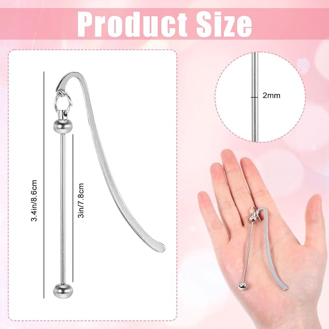 12Pcs Beadable Bookmarks, DIY Metal Bookmark Making Kit, Bar Blank Bookmarks to Decorate, Beadable Items, Modern Craft Jewelry Pendant Charm Gifts for Book Lovers Teacher Student Office Supplies