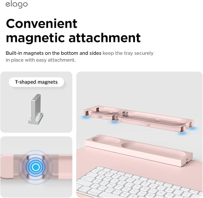 elago Smart Magnetic Desk Mat Pencil Tray – Soft Silicone Organizer for Office Supplies, AirPods, Glasses, Pens – Noise-Free, Washable, Item for Desk Management [Medium-Small Set] (Lovely Pink)