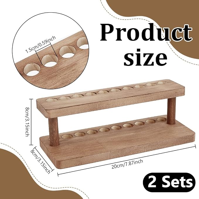 PH PandaHall 2pcs Wooden Pen Holder, 10 Slots Fountain Pens Display Stand Desk Pencil Holding Rack Pen Organizer for School Office Home Store Study Organizing Desk Accessories, 7.9"x3.2"x3.2"