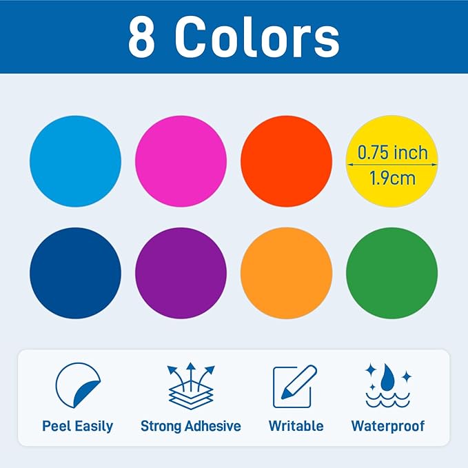 4000 Pcs 3/4 Inch Colored Dot Stickers for Toddlers, 8 Rolls Round Color Coding Labels for Classroom, Teacher, Student, Kids, Garage Sale Pricing & Home Organization