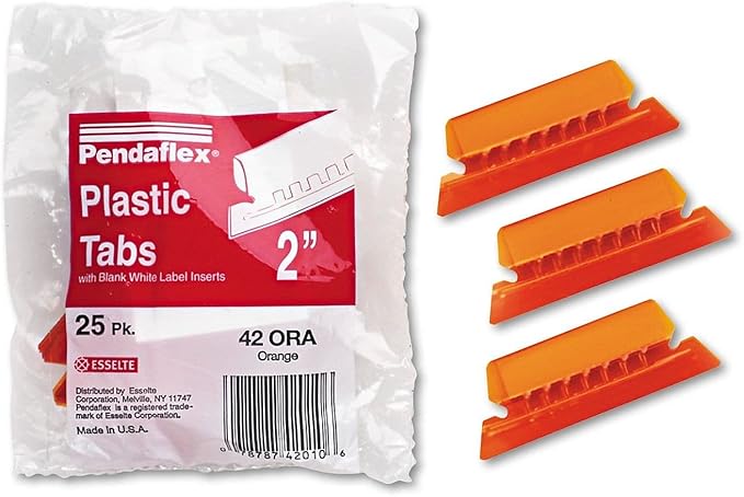 Pendaflex Hanging Folder Tabs, 2", Clear Orange, 25 Tabs and Inserts per Pack (42 ORA)