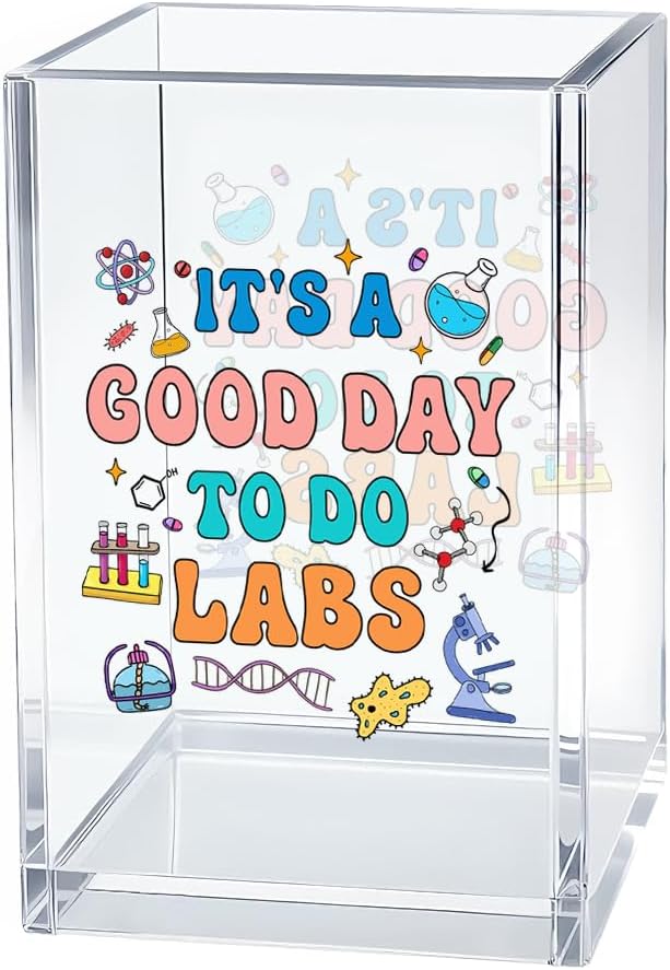 It’s A Good Day To Do Labs Acrylic Pen Holder Cosmetic Organizer, Lab Tech Pen Pencil Holders for Desk, Chemistry Desk Accessories, Laboratory Week Gifts Organizer for Medical Student Scientist