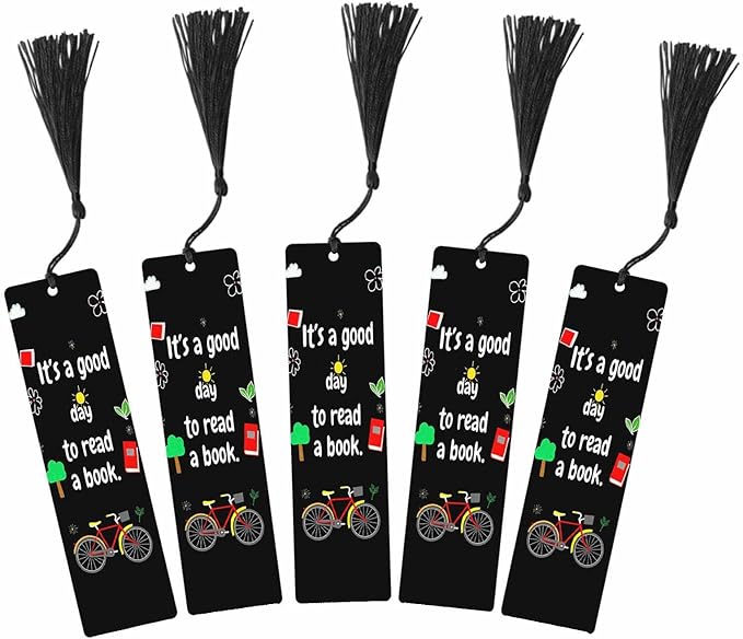 Bicycle Bookmarks Set 5 with Tassels Leaves Reading Theme Cartoon Wooden Bookmarks for Reading Women Men Students Teachers School Supplies