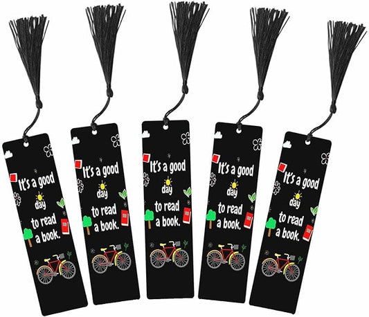 Bicycle Bookmarks Set 5 with Tassels Leaves Reading Theme Cartoon Wooden Bookmarks for Reading Women Men Students Teachers School Supplies