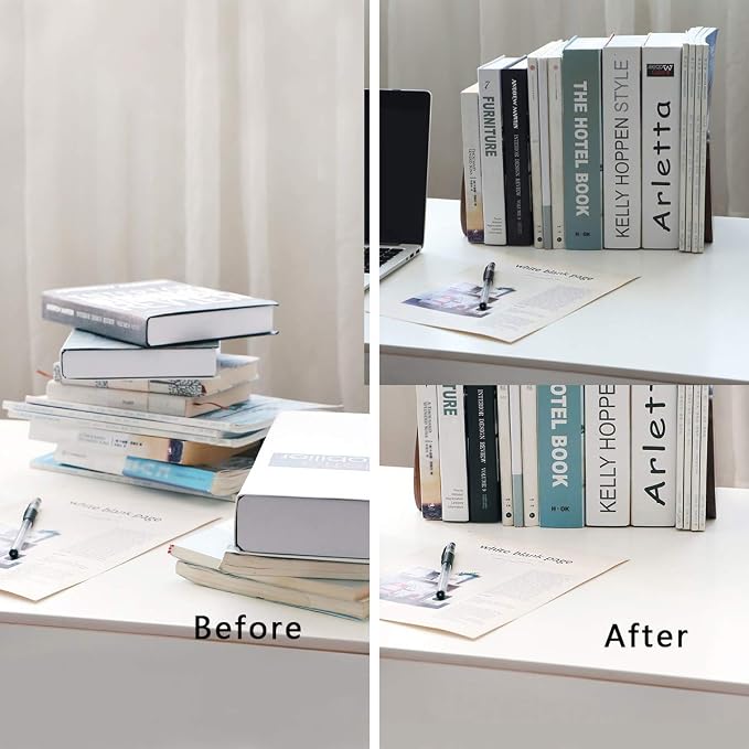 Muso Wood Book Ends for Shelves, Non-Skid Bookends for Heavy Books, Wooden Book Stopper for Home Office and Library (Walnut 2 Pairs)