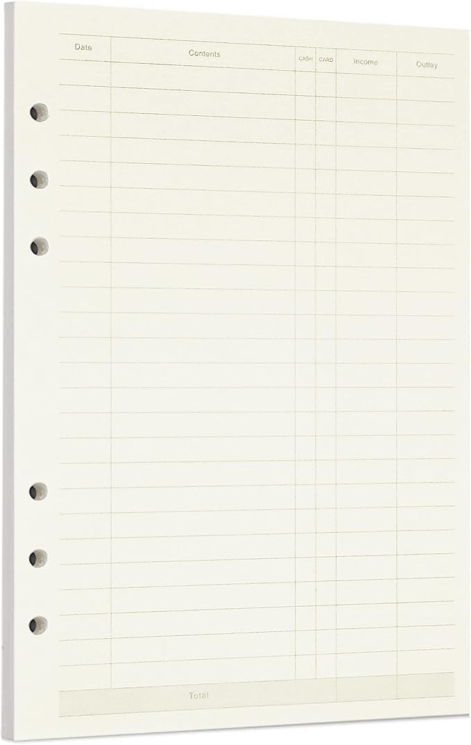 Zelten 1 Pack A5 45 Sheets/90 Pages Finance Loose Leaf Punched Paper Refills Paper for 6 Hole Binder Personal Organizer Diary Notebook Refillable Planner