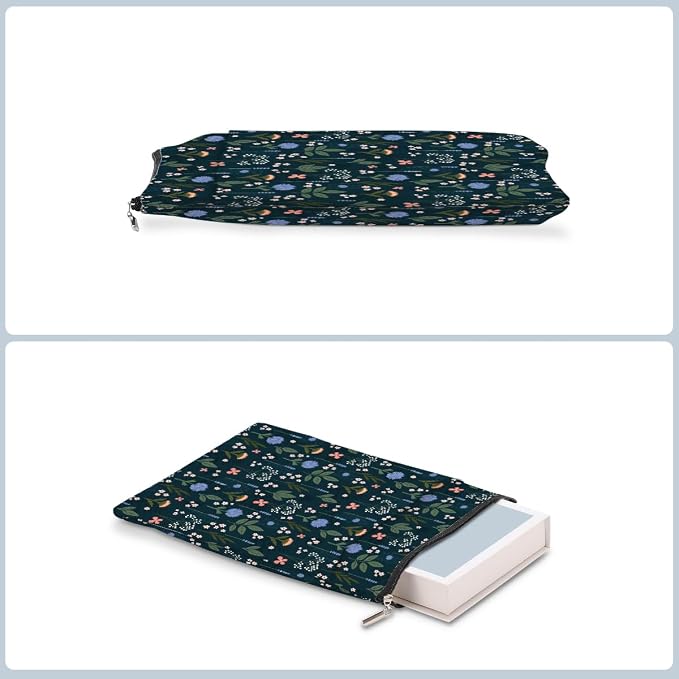 Wildflower Pattern Book Lovers Gifts Waterproof Book Sleeve Book Pouch Book Protector with Zipper and Front Pocket BookCover Case for Women Girl Readers Librarian Book Accessories Book Club Gifts