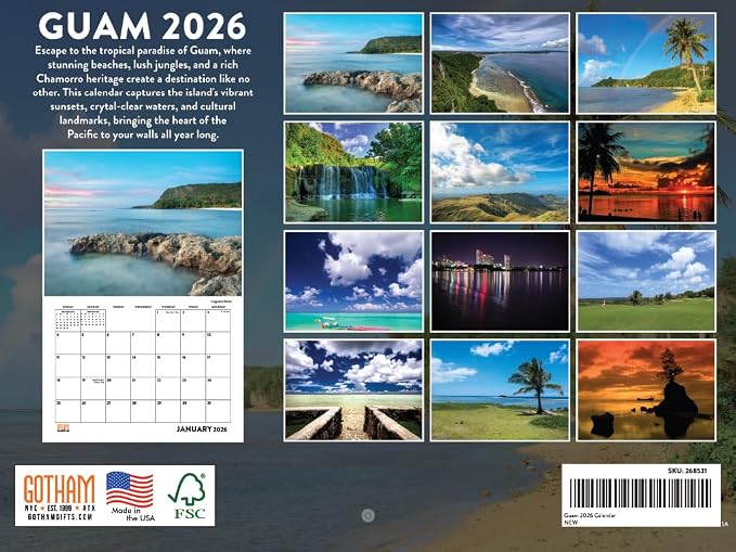 Guam Calendar 2026 Wall 12 Month Monthly GU Scenic Souvenirs Themed Gifts | American Made In The USA