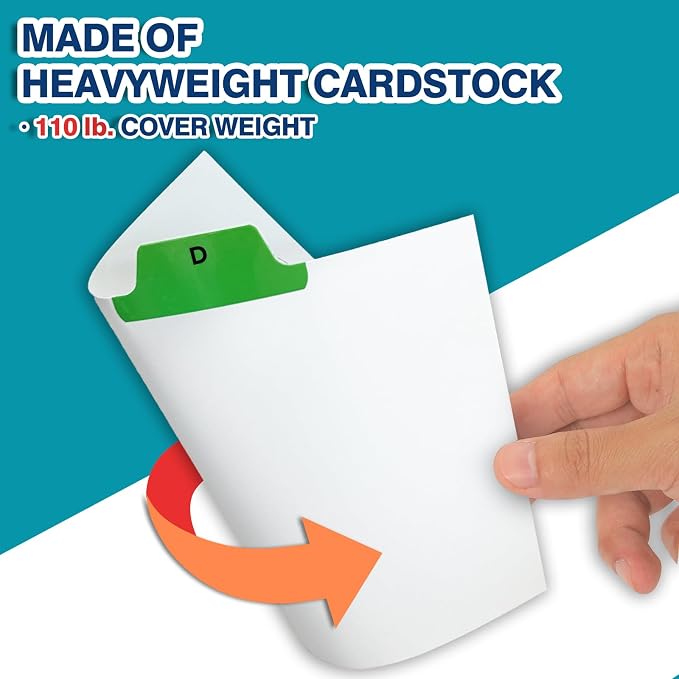 Chell 5x8 Index Card Dividers, Heavyweight A-Z Tabbed Guides, 110 lb. Cover Weight, with Blank Stickers, 2 Sets