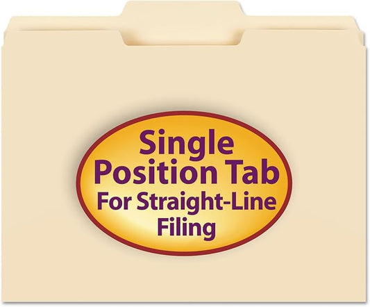 Smead 10332 File Folders 1/3 Cut Second Position One-Ply Top Tab Letter Manila 100/Box