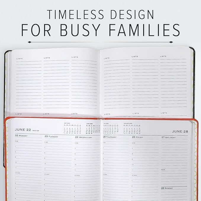 Gallery Leather Family Planner 2025-2026, for moms, Elegantly Bound Calendar Planner and Notebook with Stylish White Page Edges, 18 Months - Acadia Wild Rose - 9 x 7 "