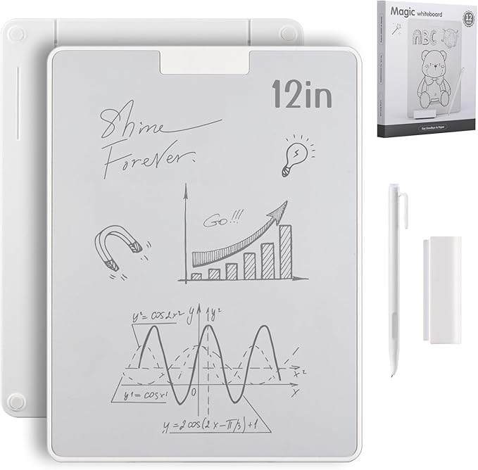 9.5”×7”Magnetic Writing Board, Ink-Free Reusable Desktop Notepad with Magnetic Stylus & Eraser : Thin Rigid Pad for Drawing, Handwriting Practice & Office Memos