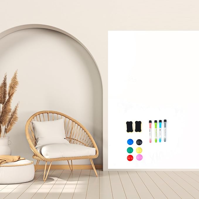 Pasimy Magnetic Dry Erase Board Whiteboard Paper 48" x 60" Large Self Adhesive Whiteboard Sticker for Wall Easy to Write Clean with 4 Markers 2 Eraser 6 Pin Magnets for Office Kids Home Fridge