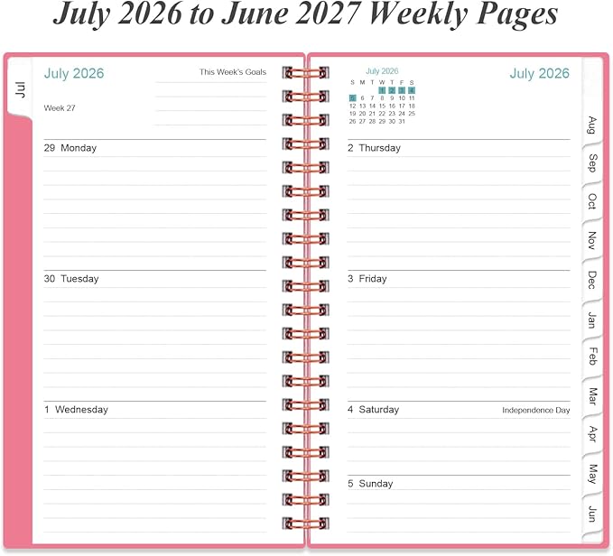 2026-2027 Pocket Planner/Calendar - 2026 Planner from July 2026 - June 2027, Planner 2026-2027 with 12 Tabs, Twin-Wire Binding, Inner Pocket, 3.75" x 6.75, Pink