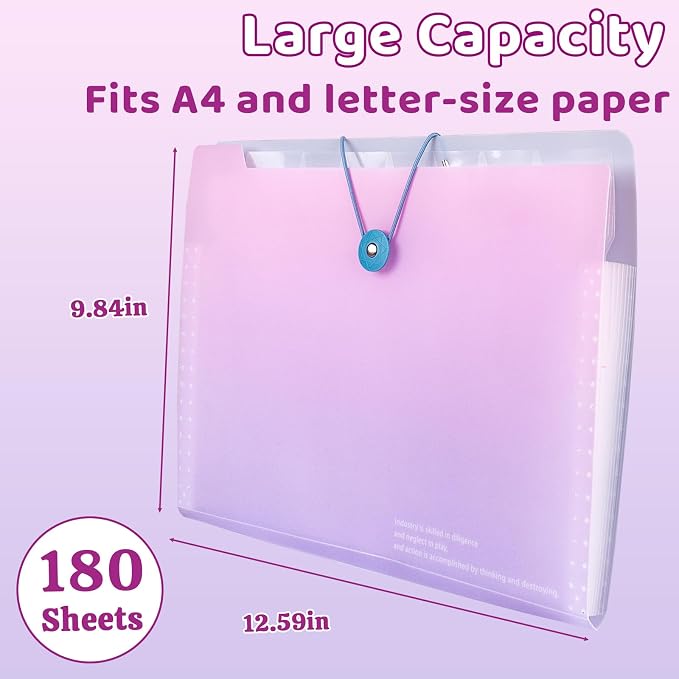 Accordion Folder with Labels, Letter/A4 Size 8 Pockets Expanding File Organizer, Portable Document Organizers for Paper Bill Receipt, Home College School Office Supplies (Gradient Pink)