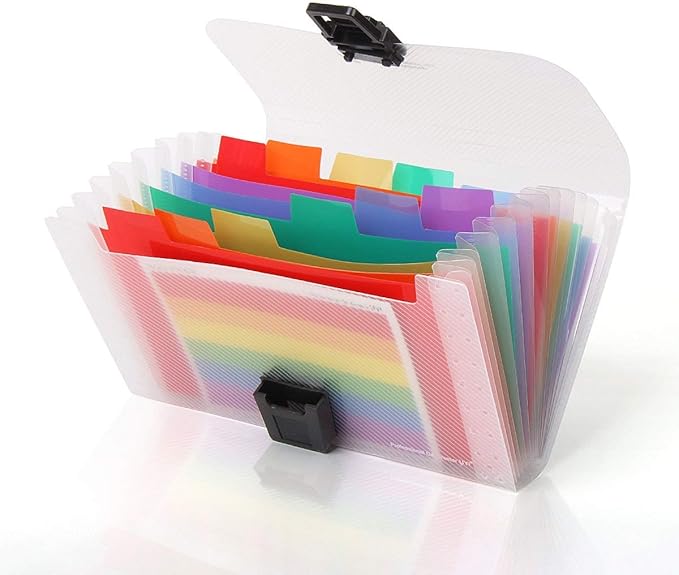 Expanding File Folder, Subdivision Accordion File Folder Mini Organizer PP Wallet for Cards,Coupons,Receipt,Tax Item or Changes,7x4.5 Inches,12 Pockets with Tabs and Check Case(Multicolour)