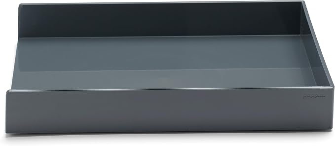 Poppin Super Stacked Desk Set - Dark Gray, Two Letter Trays, Accessory Tray, Silicone This + That Tray, Double-Compartment Pen Cup and 6 Signature Ballpoint Pens, Complete Office Organizer Set