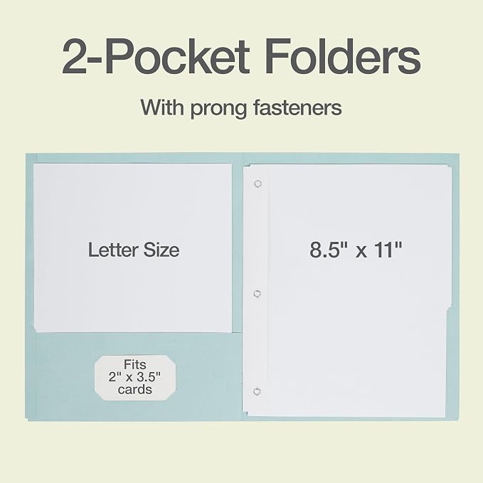 Oxford 2 Pocket Folders with Prongs, 25 Pack, Assorted Calming Colors, Made in the USA, Fits 100 Letter Size (8.5" x 11") Sheets, Durable Paper Folders for School, Office, and Home