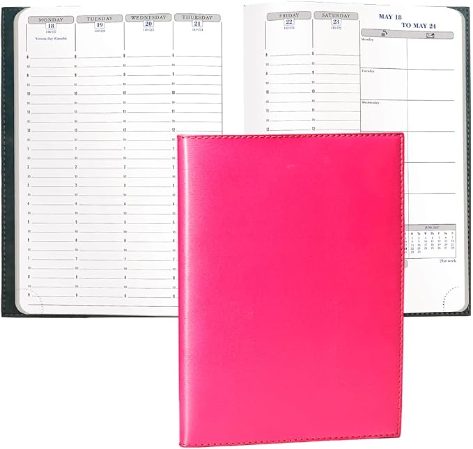 Exacompta 2027 Visual - Weekly/Monthly Planner - 12 Months, Jan. to Dec. - 6" x 8 1/4" - Smooth Faux Leather Soho Raspberry Cover - Time Management Appointment Organizer