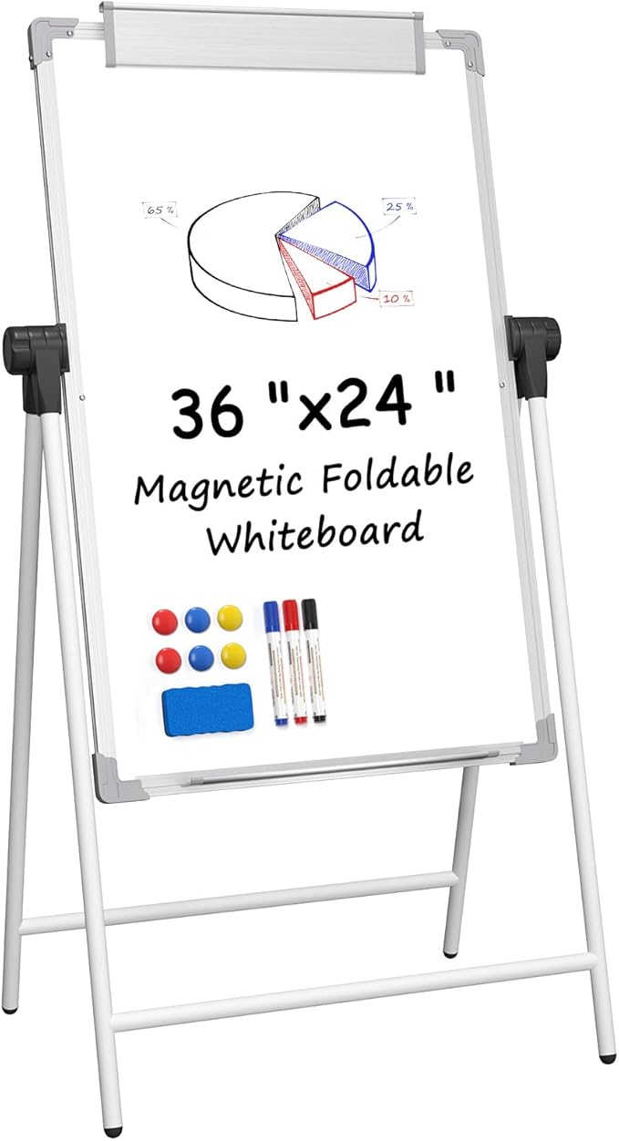 MaxGear Double Sided Whiteboard with Stand, 36" x 24" Large Dry Erase Easel Whiteboard, Height Adjustable Aluminum Alloy Frame, Portable White Board for Office Classroom Teaching