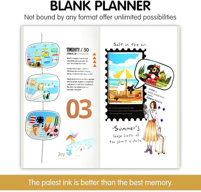 Pocket Planner Notebook, Blank Planner Refills, 30Sheets, 8.25x4.25inches Regular TN Journal Notebooks, Travelers Notebook Insert for Writing Pattern Diary Memo