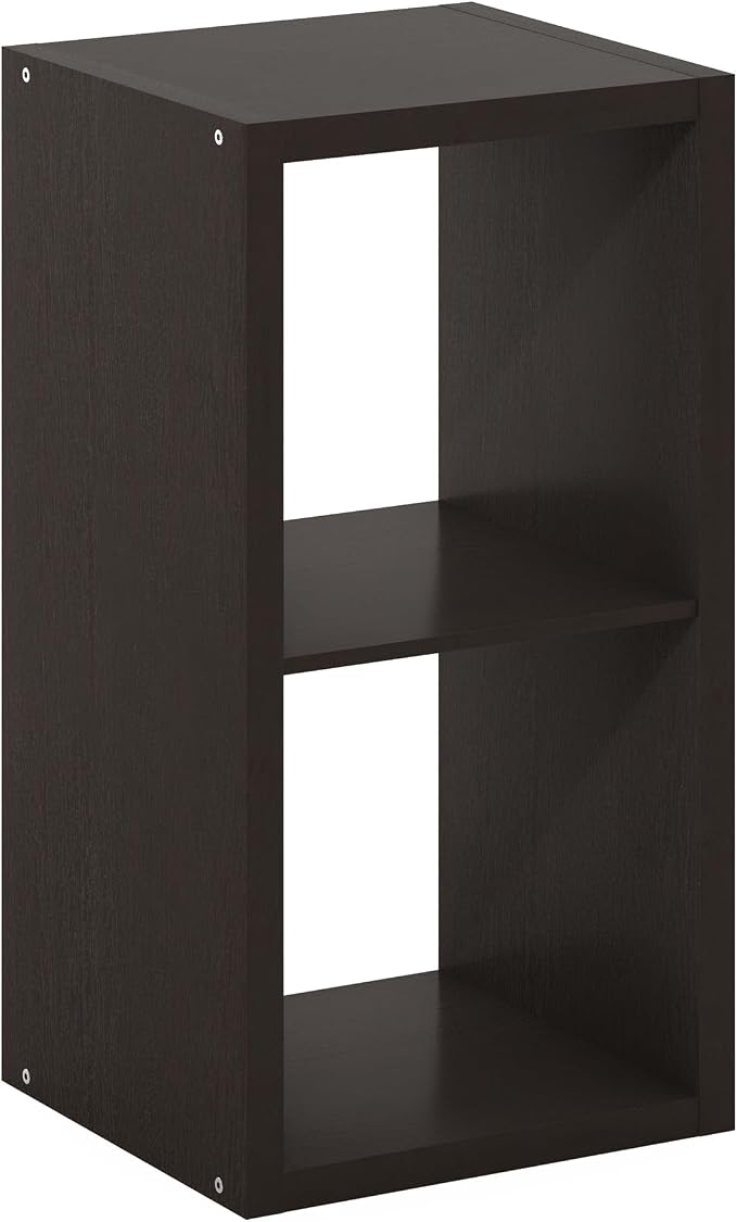 Furinno CUBICLE Book Shelf, 2-Cube Bookshelf, Extra Thick Frame Horizontally & Vertically Reversible Bookcase with Open Back, 14.6" x 16" x 30", for Living Room, Bedroom, Home Office, Black Dark Oak