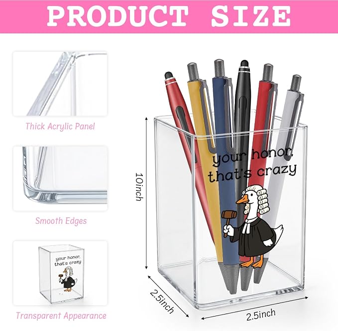 Cute Silly Goose Lawyer Acrylic Cosmetic Pencil Pen Holder Cup Gifts for Law Students Future Lawyer Your Honor That's Crazy Law Decor for Home Office Desk Vanity Organizers and Accessories