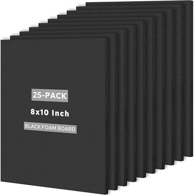 Golden State Art 25 Pack 8x10 Foam Boards 3/16Inch Thickness Black Foam Poster Boards for Presentation Signage Sheet for School Crafts Office Art Projects