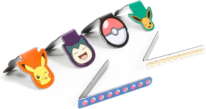 Pokemon Page Clips Set - Bundle of Pickachu School Supplies with 6 Magnetic Bookmarks Plus Pokemon Cards | Pikachu Office Supplies for Kids