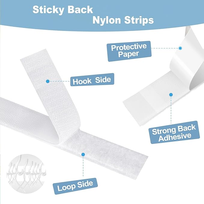 Strips with Adhesive Heavy Duty, 39.5Ft x1.2inch Tape, Nylon Sticky Back Fastener Roll,DIY Industrial Strength Self Adhesive Strips for Office,Classroom,Car, Couch Cushions-White
