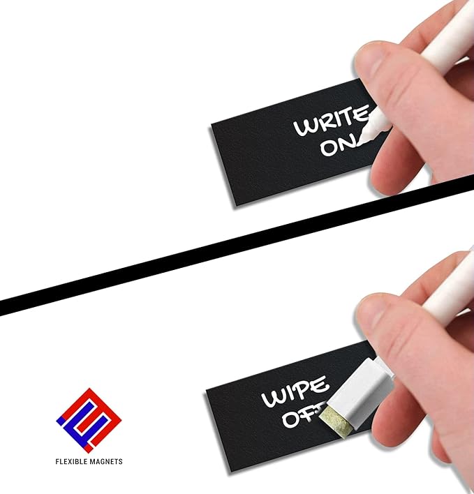Black Dry Erase Chalkboard Magnetic Shelf Label Magnets. Perfect for Kitchen of Office. (1" x 5", Pack of 12)