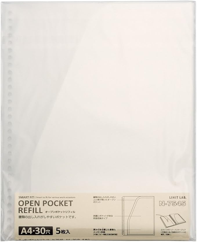Lihit Lab N7520-4 File Clear Book, A4, 30 Holes, Interchangeable, 2 Type Pockets, Orange