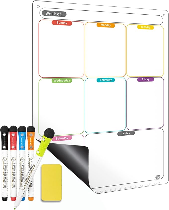 Mag-Fancy Vertical Magnetic Calendar for Refrigerator Set. Weekly Planner Dry Erase Fridge Calendar Whiteboard Menu Board - Thickened Magnet. Fine Marker & Organizers Reusable for Busy Home & Office