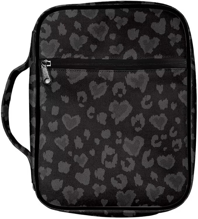 Coldinair Black Gray Leopard Print Bible Cover Case for Women Men,Carrying Book Cover Bible Holders with Handle and Zippered Pocket,Fits for Standard/Large Size Bible