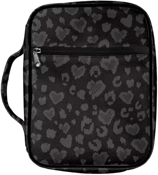 Coldinair Black Gray Leopard Print Bible Cover Case for Women Men,Carrying Book Cover Bible Holders with Handle and Zippered Pocket,Fits for Standard/Large Size Bible