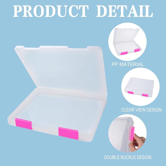 12 Pcs Clear A4 A5 File Box Document Plastic Storage Box with 48 Labels File Holder Organizer Paper Plastic Case Magazine Protector with Buckle Office School Supplies(Pink)