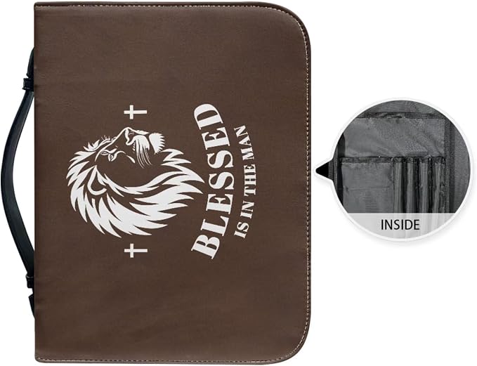 Retro Religious Style Lion Bible Case with Bookmark Waterproof Bible Cover Case for Women Lightweight Bible Bag with Handle Pockets Church Book Bag Brown