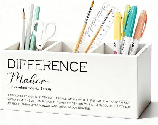 Difference Maker Gift Pen Pencil Holder for Desk, Thank You Appreciation Gifts for Coworkers Leaders Teachers, Difference Maker Wooden Box Sign Decorations for Office Workplace Desk Tabletop