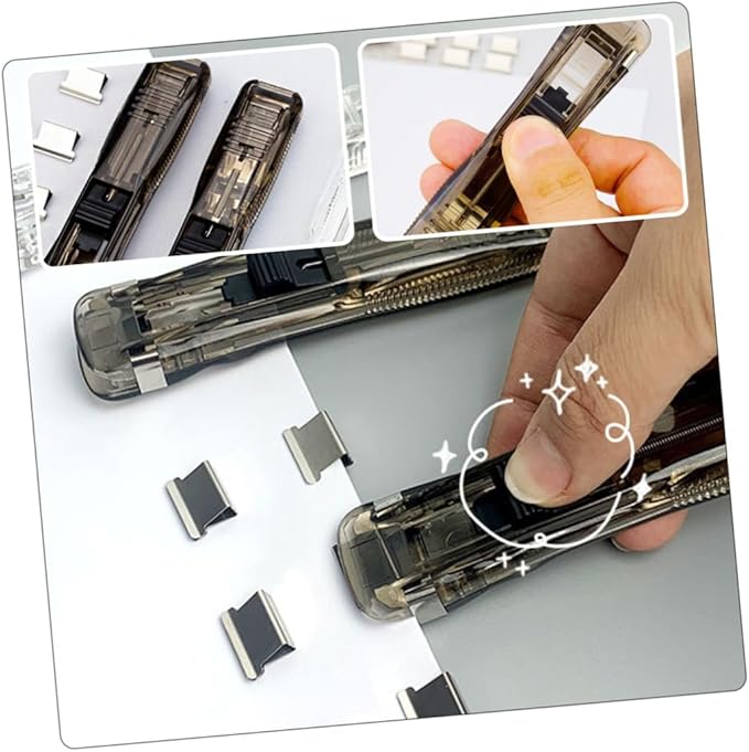 Office Stapler Set with Refillable Stapler and Document Binding Clips with 200pcs Refill Staples Multi-Function Paper Fastening Tool for Home and Office Use